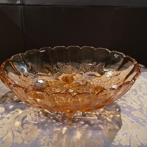 Vintage Indiana Glass Pink Oval Footed Fruit Bowl Centerpiece - UV Glow!!